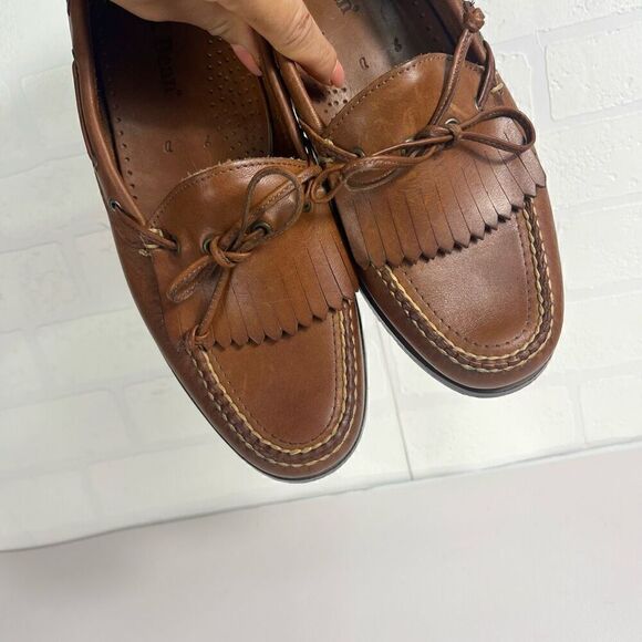 LL Bean Mens Kiltie Loafers Size 9 D Brown Tan Tassle Leather - Picture 6 of 16